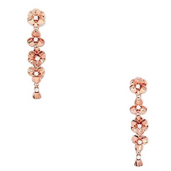 New Kate Spade Shine On Flower Linear Earrings Rose Gold - Picture 1 of 7
